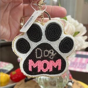 Dog Mom Beaded Keychain - Black, White, Pink